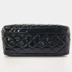 Pre Owned Chanel Navy Patent Leather Matelasse Chain Shoulder Handbag
