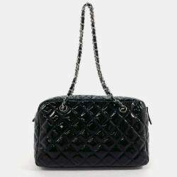 Pre Owned Chanel Navy Patent Leather Matelasse Chain Shoulder Handbag