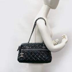 Pre Owned Chanel Navy Patent Leather Matelasse Chain Shoulder Handbag