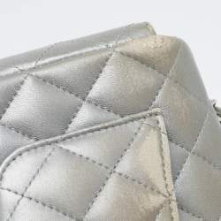 Pre Owned Chanel Grey Quilted Leather Small CC Flap Bag