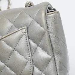 Pre Owned Chanel Grey Quilted Leather Small CC Flap Bag