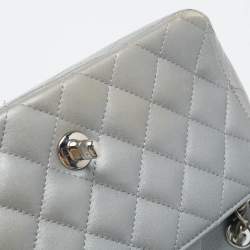 Pre Owned Chanel Grey Quilted Leather Small CC Flap Bag