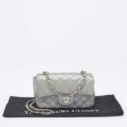 Pre Owned Chanel Grey Quilted Leather Small CC Flap Bag