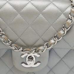 Pre Owned Chanel Grey Quilted Leather Small CC Flap Bag