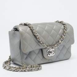 Pre Owned Chanel Grey Quilted Leather Small CC Flap Bag