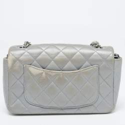 Pre Owned Chanel Grey Quilted Leather Small CC Flap Bag