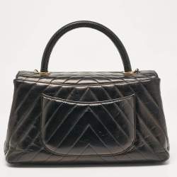 Chanel Black Chevron Leather Small Coco Top Handle Bag