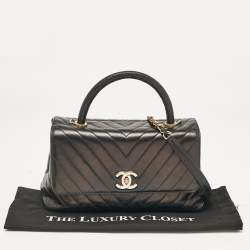 Chanel Black Chevron Leather Small Coco Top Handle Bag