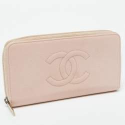 Chanel Pink Caviar Leather CC Timeless Zip Around Wallet