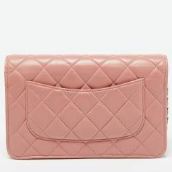 Chanel Peach Pink Quilted Leather CC Flap Wallet on Chain