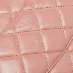 Chanel Peach Pink Quilted Leather CC Flap Wallet on Chain