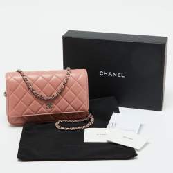 Chanel Peach Pink Quilted Leather CC Flap Wallet on Chain