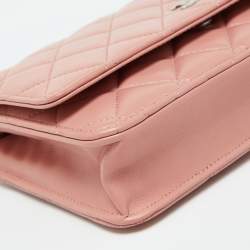 Chanel Peach Pink Quilted Leather CC Flap Wallet on Chain