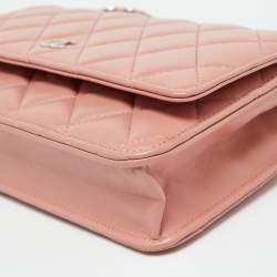 Chanel Peach Pink Quilted Leather CC Flap Wallet on Chain