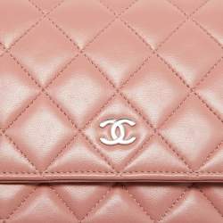 Chanel Peach Pink Quilted Leather CC Flap Wallet on Chain