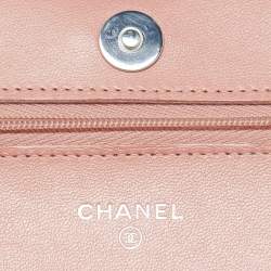 Chanel Peach Pink Quilted Leather CC Flap Wallet on Chain