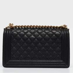 Pre Owned Chanel Black Quilted Caviar Leather Medium Boy Flap Bag