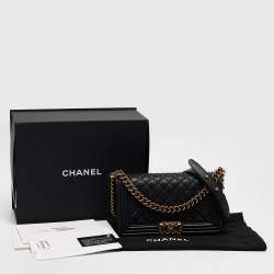 Pre Owned Chanel Black Quilted Caviar Leather Medium Boy Flap Bag