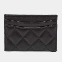 Pre Owned Chanel Black Quilted Leather CC Card Holder