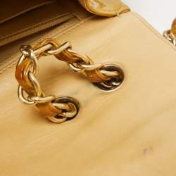 Pre Owned Chanel Gold Quilted Patent Leather Jumbo Classic Single Flap Bag