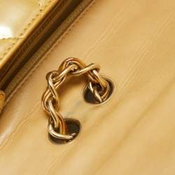 Pre Owned Chanel Gold Quilted Patent Leather Jumbo Classic Single Flap Bag