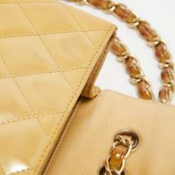 Pre Owned Chanel Gold Quilted Patent Leather Jumbo Classic Single Flap Bag