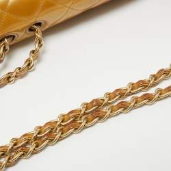 Pre Owned Chanel Gold Quilted Patent Leather Jumbo Classic Single Flap Bag