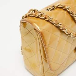 Pre Owned Chanel Gold Quilted Patent Leather Jumbo Classic Single Flap Bag