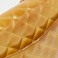 Pre Owned Chanel Gold Quilted Patent Leather Jumbo Classic Single Flap Bag