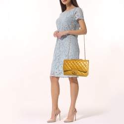 Pre Owned Chanel Gold Quilted Patent Leather Jumbo Classic Single Flap Bag