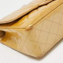Pre Owned Chanel Gold Quilted Patent Leather Jumbo Classic Single Flap Bag