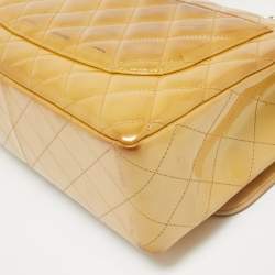 Pre Owned Chanel Gold Quilted Patent Leather Jumbo Classic Single Flap Bag