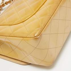 Pre Owned Chanel Gold Quilted Patent Leather Jumbo Classic Single Flap Bag