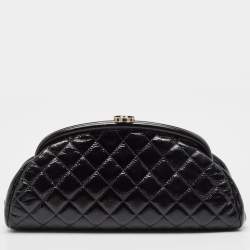 Pre Owned Chanel Black Quilted Patent Leather Kiss Lock Clutch