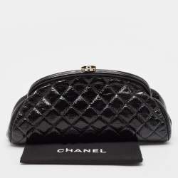 Pre Owned Chanel Black Quilted Patent Leather Kiss Lock Clutch
