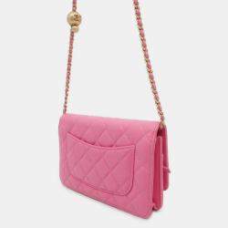 Chanel Pink Lambskin Chain wallet with coco ball