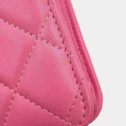 Chanel Pink Lambskin Chain wallet with coco ball