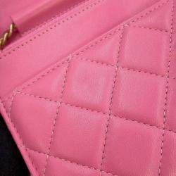 Chanel Pink Lambskin Chain wallet with coco ball