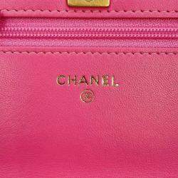 Chanel Pink Lambskin Chain wallet with coco ball