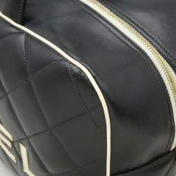 Chanel Black White Leather Matelasse Bowling Boston Bag