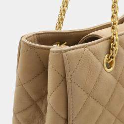 Pre Owned Chanel Beige Caviar Skin Leather 2.55 Chain Tote Bag