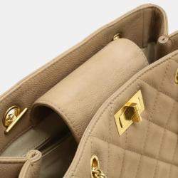 Pre Owned Chanel Beige Caviar Skin Leather 2.55 Chain Tote Bag
