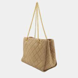 Pre Owned Chanel Beige Caviar Skin Leather 2.55 Chain Tote Bag