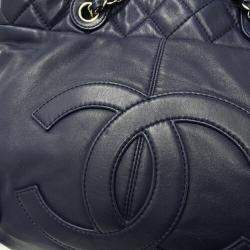 Chanel Navy Blue Leather Matelasse Handbag
