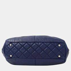 Chanel Navy Blue Leather Matelasse Handbag