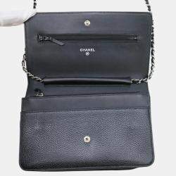 Chanel Black Coco Mark Caviar Skin Chain Wallet