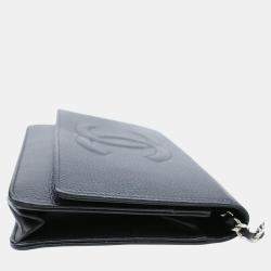 Chanel Black Coco Mark Caviar Skin Chain Wallet