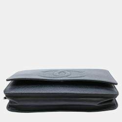 Chanel Black Coco Mark Caviar Skin Chain Wallet