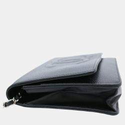 Chanel Black Coco Mark Caviar Skin Chain Wallet