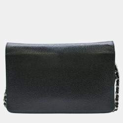 Chanel Black Coco Mark Caviar Skin Chain Wallet